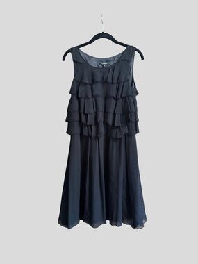 Cotelac Silk Tiered Ruffle Black Sleeveless Dress